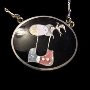 Abstract Robert Gervais Enamel Pendant Necklace - unisex
